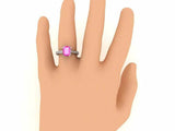 2ct Emerald Pink Sapphire Dual Prong Solitaire Accent Ring 14k White Gold Finish