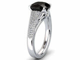 3ct Cushion Cut Black Diamond Cluster Accent Milgrain Ring 14k White Gold Finish