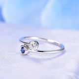 0.2ct Round Blue Sapphire Engagement Ring Two Stone Bypass 14k White Gold Finish