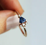 1.3ct Trillion Cut Blue Sapphire Petite Engagement Ring 14k Rose Gold Finish