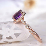 1.5ct Oval Cut Purple Amethyst Engagement Ring Diamond Halo 14k Rose Gold Finish