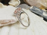 2ct Cushion Cut Simulated Peach Morganite Twist Rope Ring 14k White Gold Plated