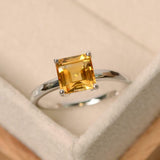 2.3ct Engagement Ring Asscher Cut Yellow Citrine Solitaire 14k White Gold Finish