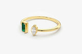 0.5ct Baguette Cut Green Emerald Two Stone Minimalist Ring 14k YellowGold Finish