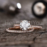 2.2ct Round Cut Moissanite Solitaire with Accent Bridal Set 14k Rose Gold Plated