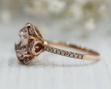 3Ct Round Cut Peach Morganite Diamond Floral Engagement Ring 14K Rose Gold Over
