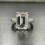3.5Ct Emerald Cut Diamond Baguette Accents Engagement Ring 14K White Gold Finish