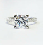 2Ct Round Cut Diamond Accent Hidden Halo Solitaire Ring 14K White Gold Finish