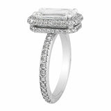 5Ct Emerald Cut Diamond Hidden Dual Halo Engagement Ring 14K White Gold Finish