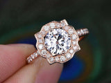 1.7ct Round Cut Diamond Vintage Halo Engagement Ring 14k Rose Gold Finish