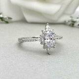 2.1ct Engagement Ring Oval Cut Diamond Sunburst Halo Design 14k WhiteGold Finish