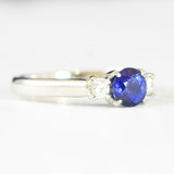1ct Round Cut Blue Sapphire Diamond Trilogy Engagement Ring 14k WhiteGold Finish