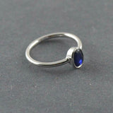 1ct Engagement Ring Oval Blue Sapphire Bezel Set Solitaire 14k White Gold Finish