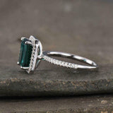 2.23ct Green Emerald Cut Round Accent Halo Engagement Ring 14k White Gold Finish