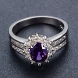 3ct Oval Cut Purple Amethyst Engagement Ring 14k White Gold Finish Floral Design