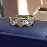 2.1ct Round Cut Moissanite Three Stone Engagement Ring 14k Yellow Gold Plated