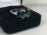 2.3ct Engagement Ring Radiant Cut Emerald Sapphire Trilogy 14k White Gold Finish