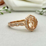 1.5ct Engagement Ring Oval Cut Peach Morganite Diamond Halo 14k Yellow Gold Over