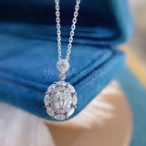 2ct Oval Cut Simulated Diamond Halo Pendant with Chain 14k White Gold Plated