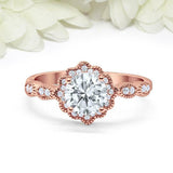 2ct Round Cut Diamond Engagement Ring Vintage Halo Art Deco 14k Rose Gold Finish