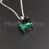 1ct Radiant Simulated Emerald Solitaire Pendant 14k White Gold Plated NO CHAIN