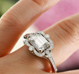 2ct Emerald Cut Diamond Vintage Halo Women Engagement Ring 14k White Gold Finish