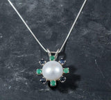 1.5ct Round Cut Pearl Halo Pendant 14k White Gold Finish NO CHAIN