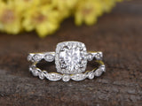 1.5ct Round Cut Diamond Bridal Set Vintage Engagement Ring 14k White Gold Finish