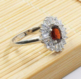 2.3ct Engagement Ring Oval Cut Red Garnet Diamond Ballerina 14k WhiteGold Finish