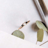 0.4ct Round Cut Black Diamond Pearl Minimalist Engagement Ring 14k RoseGold Over