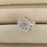 3ct Engagement Ring Pear Cut Blue Aquamarine Floral Solitaire 14k WhiteGold Over