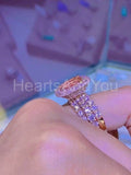 5ct Cushion Simulated Peach Morganite Gatsby Halo Trio Set 14k Rose Gold Plated