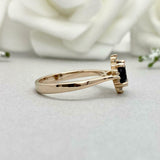 1ct Engagement Ring Round Cut Black Diamond Halo Solitaire 14k YellowGold Finish