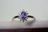 0.35ct Engagement Ring Oval Cut Blue Tanzanite Diamond Halo 14k WhiteGold Finish