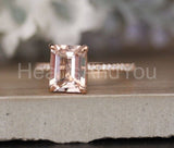 2ct Emerald Cut Simulated Morganite Accented Engagement Ring 14k RoseGold Plated