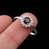 0.5ct Engagement Ring Round Cut Red Garnet Halo Minimalist 14k White Gold Finish
