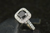 3Ct Cushion Cut Black Diamond Accent Halo Engagement Ring 14K White Gold Finish