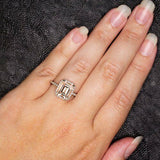 2Ct Emerald Cut Morganite Halo Solitaire Engagement Ring 18K White Gold Finish