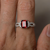 2ct Emerald Red Garnet Engagement Ring 14k WhiteGold Finish Split Band Solitaire