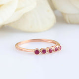 0.3ct Round Cut Pink Ruby Engagement Ring 5 Stone Minimalist 14k RoseGold Finish