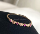 0.2ct Round Cut Simulated Ruby Floral Minimalist Wed Band 14k Yellow Gold Plated