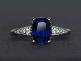 2.4ct Cushion Cut Sapphire Milgrain Solitaire Accent Ring 14k White Gold Finish