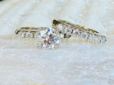2.1ct Round Cut Moissanite Vintage-Inspired Bridal Set 14k White Gold Plated