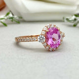 2.3ct Oval Cut Pink Sapphire Diamond Accents Halo Ring 14k Yellow Gold Finish