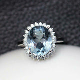 3ct Oval Cut Aquamarine Diamond Floral Halo Solitaire Ring 14k White Gold Finish