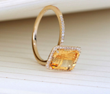 1.5ct Emerald Cut Yellow Citrine Solitaire Engagement Ring 14k White Gold Finish