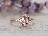 2ct Round Cut Peach Morganite Diamond Halo Solitaire Ring 14k Rose Gold Finish