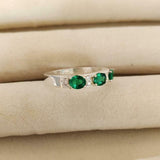 2.5ct Wedding Band Oval Cut Green Emerald Stylish Three Stone 14k WhiteGold Over