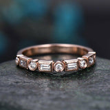 0.7Ct Baguette Round Cut Diamond Milgrain Wedding Ring Band 14K Rose Gold Finish