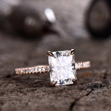 1.7ct Engagement Ring Radiant Cut Diamond Solitaire Accent 14k Rose Gold Finish